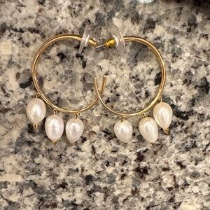 Stella & Dot Gold Hoop Earrings with Pearls